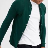 Khaki Organic Jersey Muscle Bomber jacket with Poppers