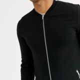 Black Muscle Longline Jersey Bomber jacket with Silver Zip Pockets