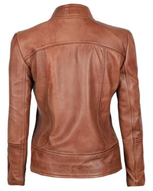 Amy Womens Brown Fitted Leather jacket