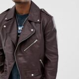 Asymmetric Leather Biker jacket in Burgundy for Men
