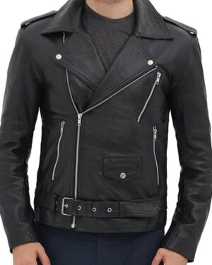Black Asymmetrical Slim Fitted RIDER BELTED Leather jacket
