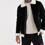 Black Suede Leather Flight jacket With Ecru Fur