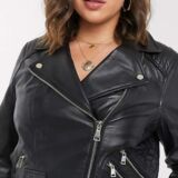 Black leather Biker jacket With Quilted Sleeve