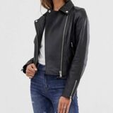 Leather Biker jacket With Mock Croc Panels