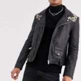 Leopard Yoke Black Biker Leather jacket