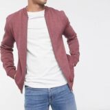 Mens Jersey Bomber jacket in Burgundy Marl