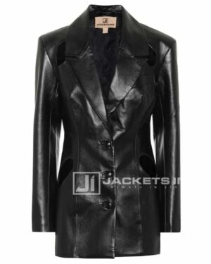 Womens Dazzling Design Black Leather Coat