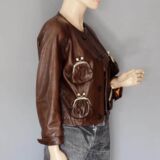 Women Amazing Vintage Style Brown Kiss Lock Pocket Leather jacket