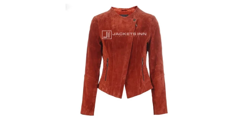 SLIM FIT BROWN LEATHER FABRIC JACKET FOR WOMENS