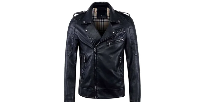 Chouyatou Vintage Asymmetric Lightweight Leather Biker Jacket