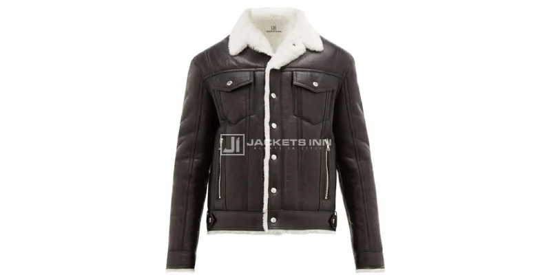 Contemporary Shearling Black Color Leather Fabric Streetstyle Jacket For Men