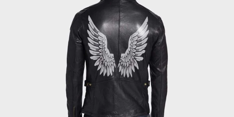 Halloween Angel Wings Black Leather Jacket