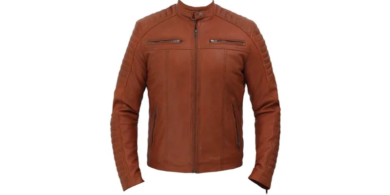 OBrien Tan Mens Leather Biker Jacket