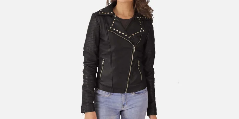 Sally Mae Studded Black Leather Biker Jacket