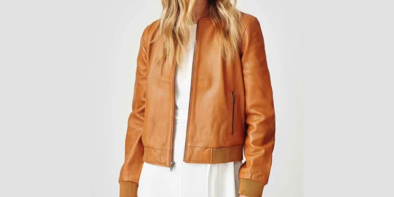 Short Leather Bomber Jacket